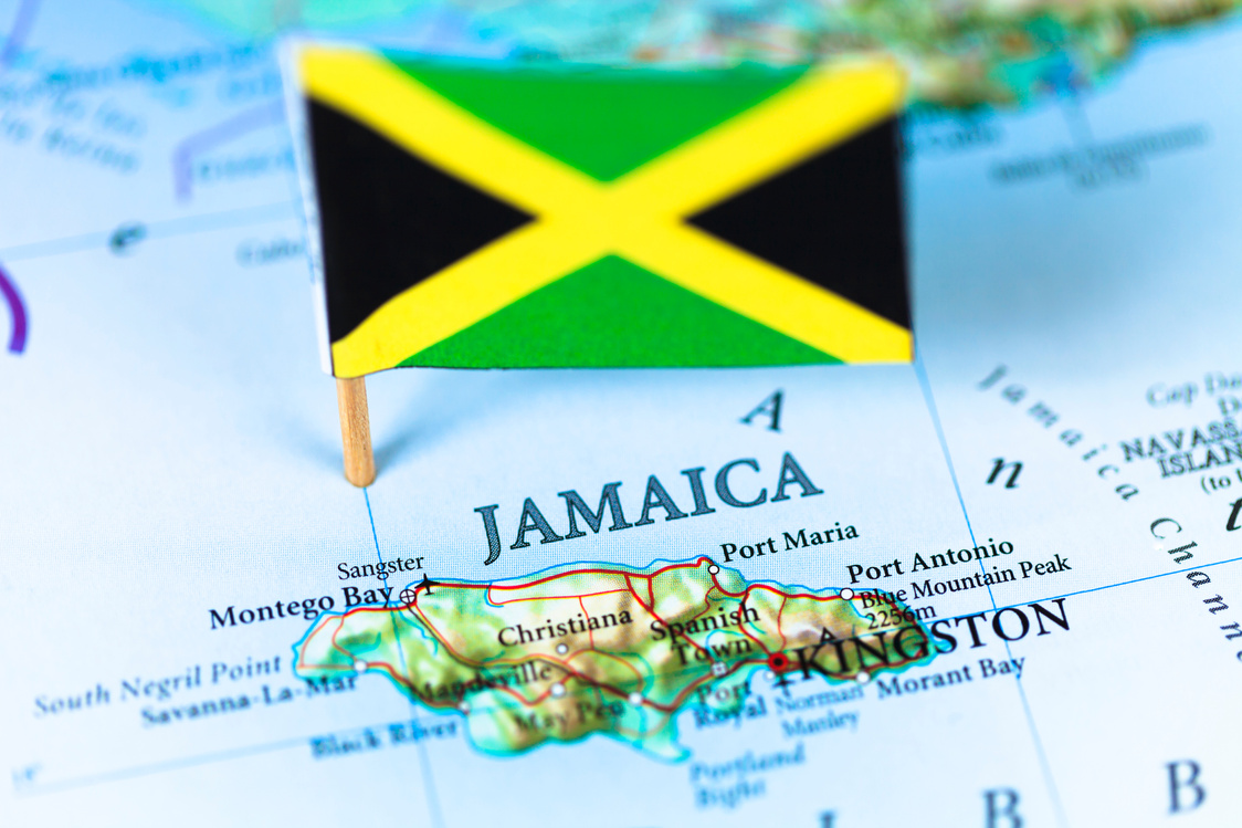 Map and flag of Jamaica